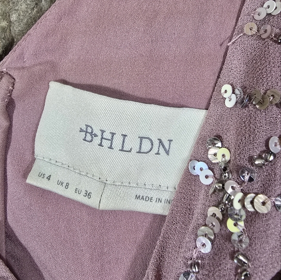 BHLDN Daphne Sequin Flutter Sleeve Chiffon Dress Gown - Picture 8 of 8